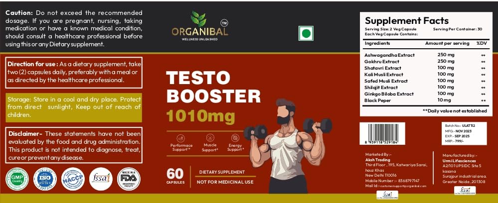 Natural Testosterone Booster Support Supplement 60 Capsules